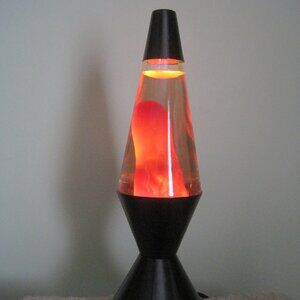 Vintage Custom 15.5 Inch Lava Lamp Amber Wax Clear Liquid Black Base (new bulb)